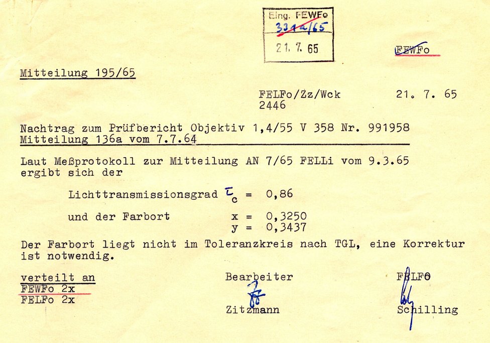 Nachtrag Prüfbericht Pancolar 1,4/55 zur Transmission