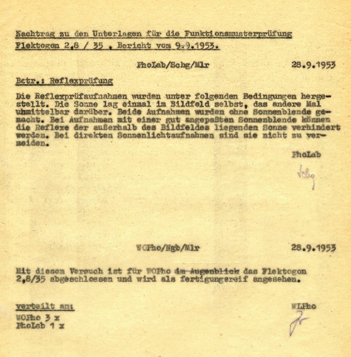 Nachtrag Funktionsmusterprüfung Flektogon 1953