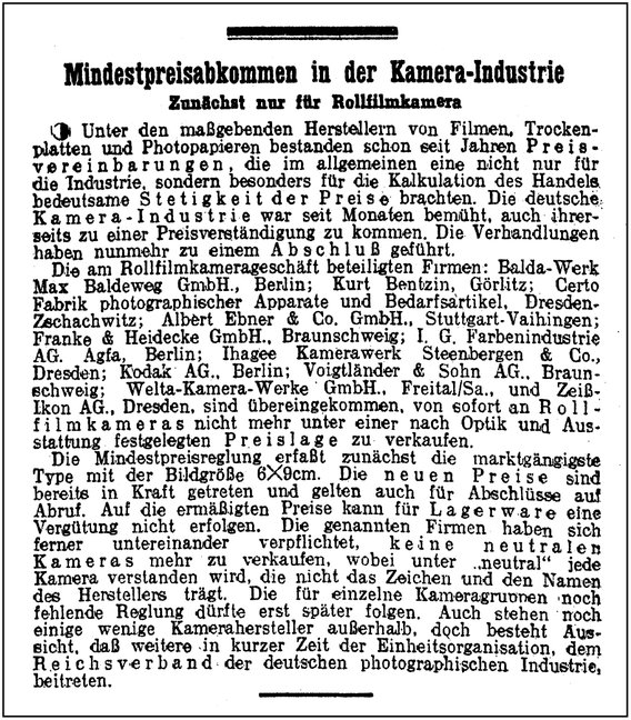 Mindestpreisabkommen deutsche Kamerahersteller 1933