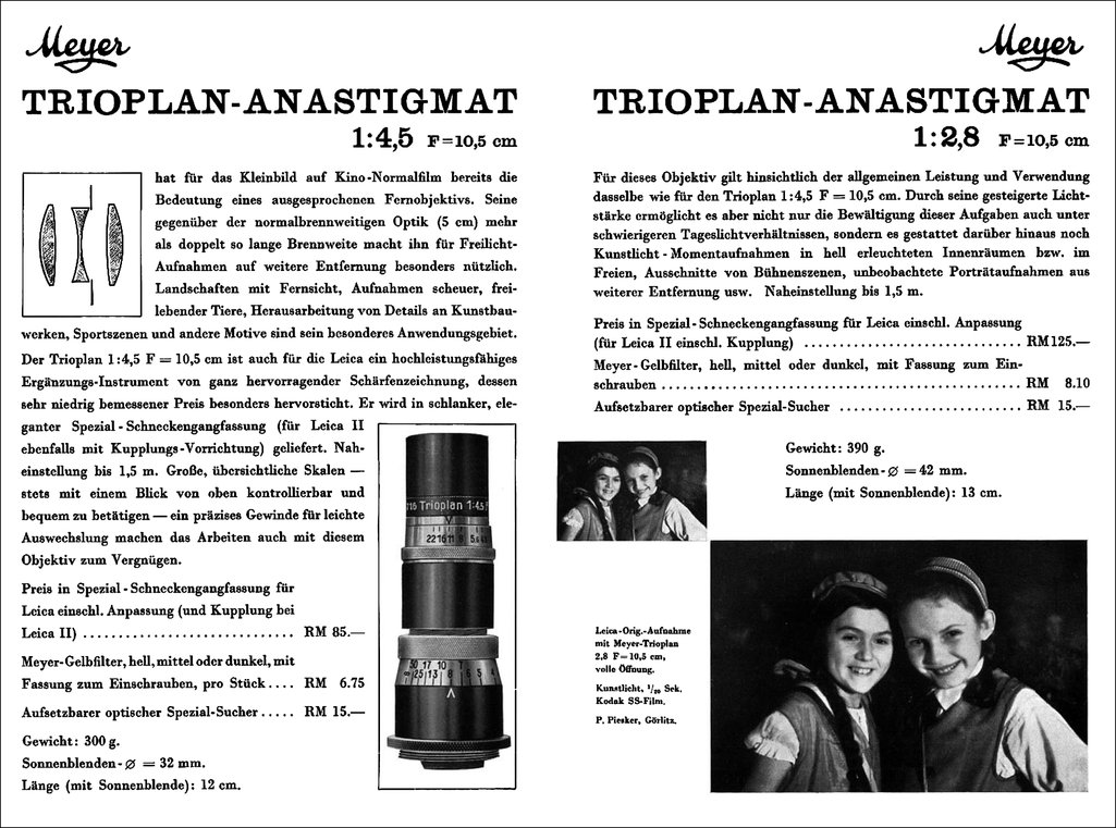 Meyer Trioplan Katalog 1933