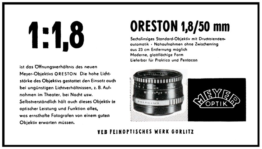 Oreston 1,8/50 Werbung 1965