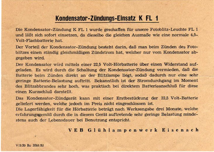 VEB Glühlampenwerk Eisenach  V/3/20  Rc  3261/53 K-F-L 1 / zeissikonveb.de